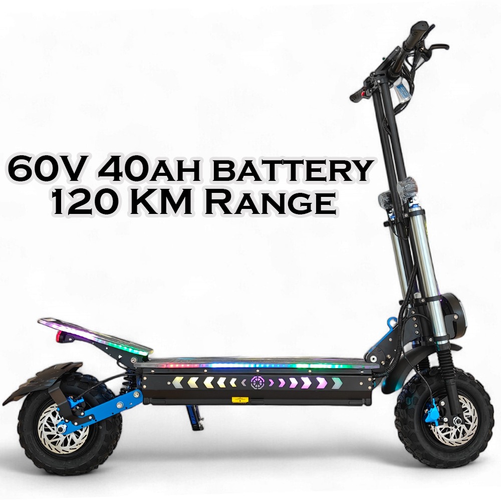 WINDHORSE H3 Powerful Electric Scooter 3000W Dual Motor – 60V 40Ah Battery, 85 KM/H Max Speed, 120 KM Range – 13 Inches Tires, Hydraulic Brakes, Dual Suspension, Full Body RGB Lights
