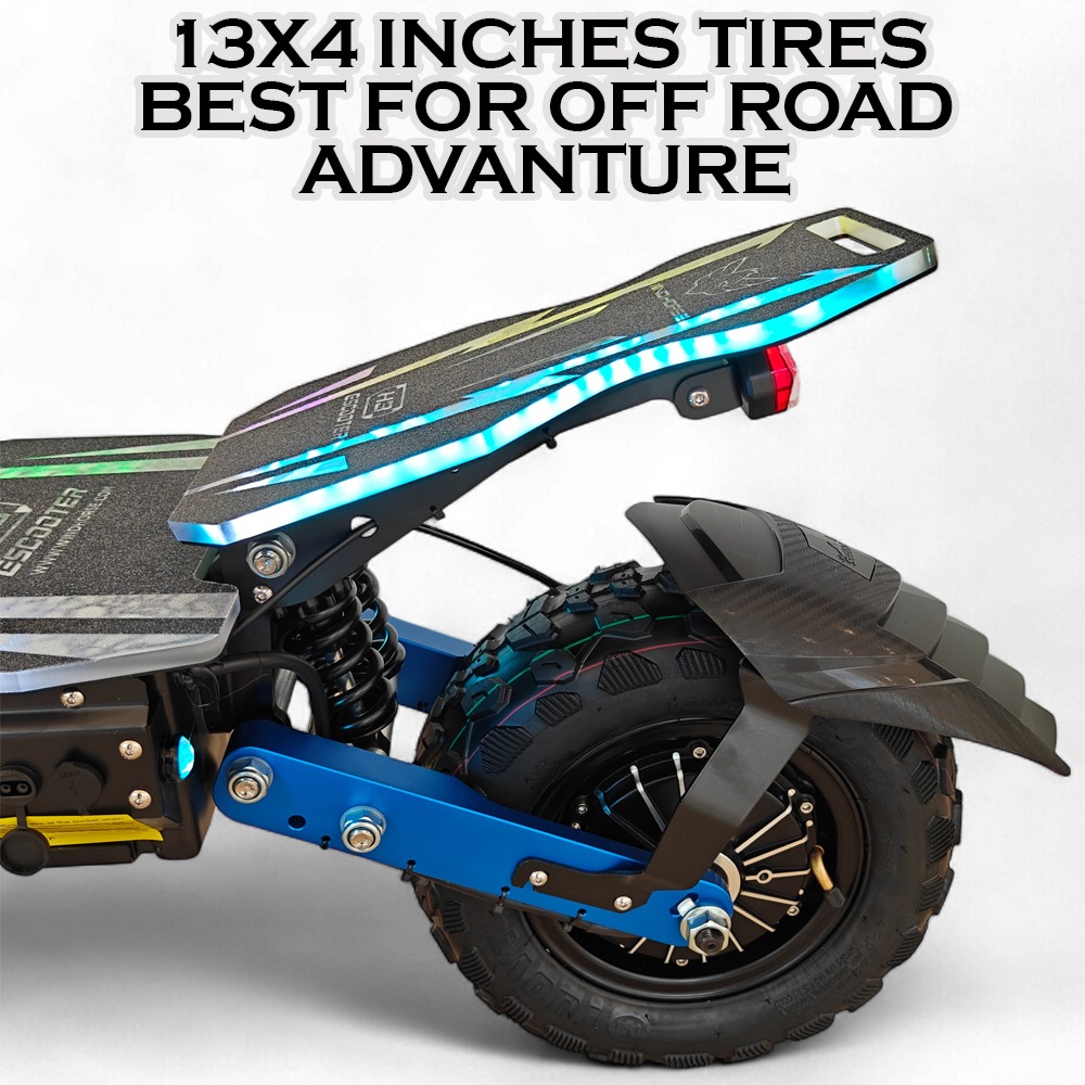 WINDHORSE H3 Powerful Electric Scooter 3000W Dual Motor – 60V 40Ah Battery, 85 KM/H Max Speed, 120 KM Range – 13 Inches Tires, Hydraulic Brakes, Dual Suspension, Full Body RGB Lights